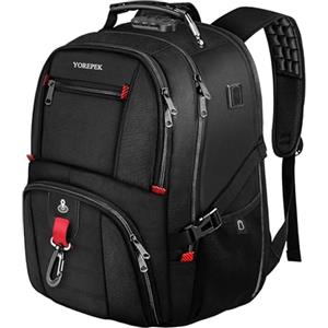 YOREPEK Zaino Porta PC 17 Pollici, Grande Zaino Uomo 50L, Impermeabile Zaini Multitasche con Tasca Anti-Furto, Zaini da Lavoro Uomo con Porta di Ricarica USB per Università Viaggio e Affari, Nero