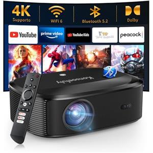 Konsoefuly Proiettore 4K con Wifi e Bluetooth - Konsoefuly proiettore con NETFLIX/Prime Video/YouTube integrati, supporto per oltre 100.000 app, videoproiettore con compatibilità HDMI/USB/iOS/Android/Windows