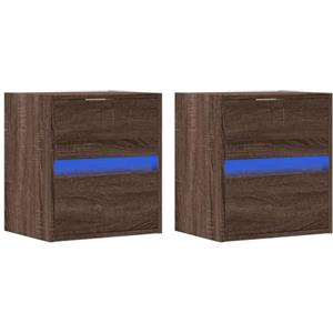 vidaXL Comodini a Parete con luci LED 2 pz Rovere Marrone, Comodino sospeso, Comodino, Comodino con cassetti, Comodino a Parete, Porta Telefono