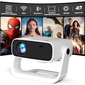 Wielio Videoproiettore con Applicazione Integrata - Wielio Proiettore Portatile Full HD 1080p, Android 11 WiFi6 BT5.2, Correzione Automatica del Trapezio, compatibile con iOS Android HDMI, Sistema Home
