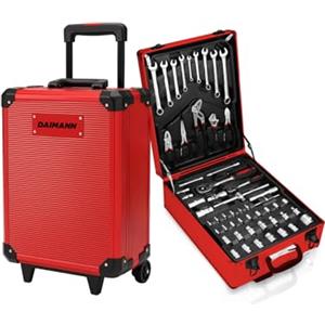 Wintem - Trolley Porta Attrezzi CraftyCart 699 Pezzi con Vassoi Organizzativi e Manico Telescopico, Cassetta Compatta per Uso Professionale e Domestico, Utensili in Acciaio Resistenti (Rosso)