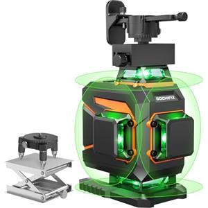 GOCHIFIX Livella Laser GOCHIFIX 4x360 16 Linee 4D Autolivellante Livella Laser Verde Strumento di Livello Orizzontale Verticale per Costruzioni Tubo Laser Sharp 520 5.2Ah Batteria Ricaricabile Modalità Impulso