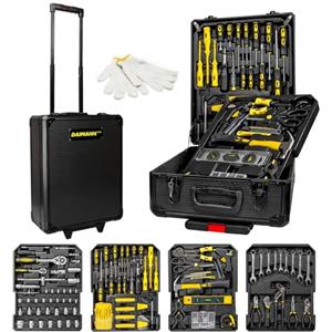 Wintem Trolley Porta Attrezzi con 699 Pezzi - Cassetta Attrezzi Completa in Acciaio Cromo-Vanadio (CR-V) - Valigia con Ruote, Manico Telescopico e 4 Vassoi Organizzati - Kit Utensili per Casa e Officina