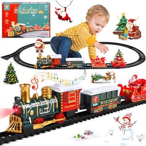 JUQG Kit Trenino di Natale per Bambini, Treno Giocattolo Natalizio Alimentato a Batteria per Bambini, Treno Giocattolo Elettrico con luce e Suono, Regali di Natale per Ragazzi e Ragazze