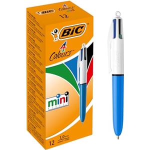 BIC 4 Colours Mini Penna a Sfera a Scatto - 4 Colori (Nero, Blu, Rosso, Verde) - Punta Media 1,0 mm - Confezione da 12