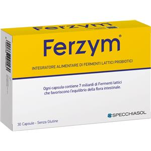 Specchiasol Ferzym - Integratore Alimentare di Fermenti Lattici con Vitamine e Fibre Vegetali, 30 Capsule