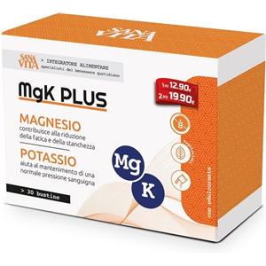 Sanavita MgK Plus - Integratore Alimentare con Magnesio e Potassio, 30 Bustine Senza Zuccheri