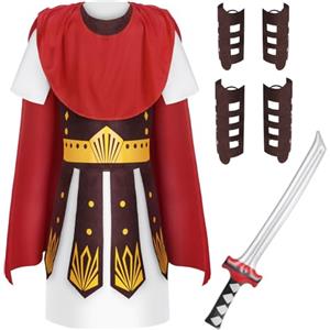 AYBUY Romano Medievale Costumi Bambini, Costume da Guerriero da Cavaliere con Tunica Mantello Accessori, Costume Carnevale Romano per Festa in Maschera, Halloween(L)