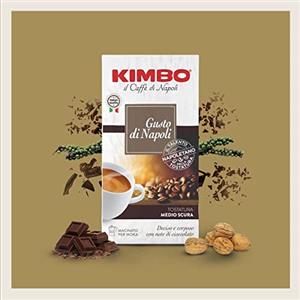 Kimbo, Gusto di Napoli, 250 g Caffè Macinato, Caffè Forte e Corposo, Intensità 10/13, Tostatura Medio-scura, Ideale per Moka