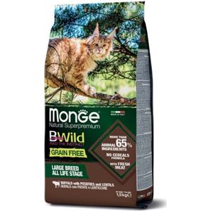 Monge BWild Grain Free per Gatti Large Breed All Life Stage con Bufalo, Patate e Lenticchie da 1,5 Kg