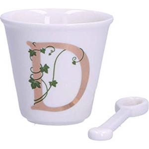 La Porcellana Bianca - Bicchierino Lettera D con Cucchiaino - Porcellana Elegante 75cc, Ø 6,7 cm, h6 cm - Idea Regalo