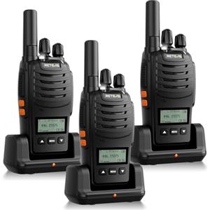 Retevis H777D Walkie Talkie 3 Pezzi, PMR446 senza Licenza, Schermo LCD, USB-C, 1200 mAh Ricaricabile, VOX, Allarme di Emergenza, Woki Toki Portatile per Viaggi in famiglia (Confezione da 3, Nero)