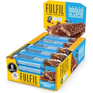 FULFIL - 15 Barrette Proteiche da 55 Grammi, Gusto Cioccolato Croccante al Latte con 9 Vitamine e Pochi Zuccheri, Confezione da 825 Grammi