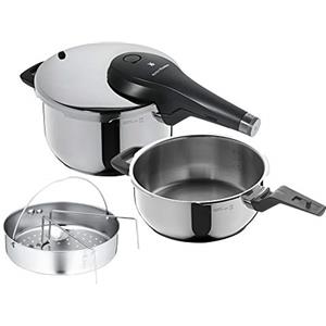 WMF Perfect Premium One Pot - Set di 3 pentole a Pressione a induzione, 4,5 l + 3 l, con Set di Inserti, pentola Grande, in Acciaio Inox Cromargan, 2 Livelli di Cottura, manopola