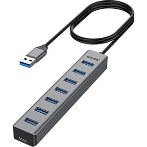 atolla Hub USB 3.0 a 7 porte con cavo da 100 cm, hub USB in alluminio con multiplo USB 3.0 5 Gbps dati e 5 V/3 V Type-C, splitter USB multiplo per PC portatile