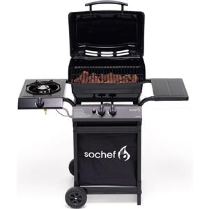 Barbecue a Gas GPL Pietra Lavica 2 Fuochi 7,6kW con Fornello Laterale Sochef Piùpepito