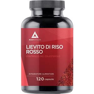 Bodyathlon Riso Rosso Fermentato Colesterolo- 120 capsule- Tripla Azione- 20mg Coenzima Q10, Guggul, 2.9mg Monacolina K- Senza citrinina-Policosanoli, Acido Folico- Vegan- Bodyathlon