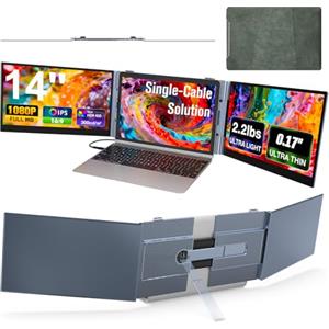 SMISEACOW Monitor portatile per laptop,Ultrasottile e leggero,14″FHD 1080P S8 Ultra Triplo Schermo PC Portatile,Plug & Play tramite cavo singolo,adatto da 13-17″,compatibile con Windows/Mac/Linux