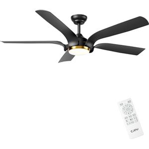 CJOY Ventilatore da Soffitto 142 cm, Oro Nero Ventilatore da Soffitto con Luce e Telecomando, 6 Velocità, Silenzioso Reversibili DC 5 Pale, 3 CCT Dimmerabile, Timer, Modalità Sleep, Soggiorno