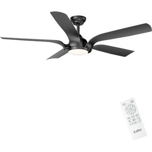 CJOY Ventilatore da Soffitto, Lampadario con Ventilatore da Soffitto, 142CM Ventilatore da Soffitto con Luce e Telecomando, Dimmerabile LED Tricolore Temperatura, Silenzioso Reversibile DC, Nero