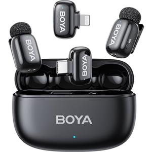BOYA MINI 2 Microfono per iPhone 7-17, Android, Microfono Wireless, 5g, 48kHz/24Bit, 100m, Microfoni Lavalier USB-C, Lightning, 30 Ore, Microfoni Senza Fili per Video Social, Vlogging, YouTube