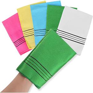WLLHYF 5 Pezzi Guanti Esfolianti Coreano Guanto Esfoliante Riutilizzabile Scrub Corpo Salvietta da Bagno per Pulizia Profonda Pelle Morta Rimozione dello Sporco della Pelle Pulizia dei Pori