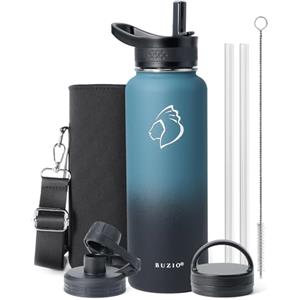 BUZIO 1180ml Bottiglia isolata in acciaio inossidabile Bottiglia sportiva impermeabile BPA Free isolata sottovuoto a doppia parete in acciaio inossidabile, Nero Indaco