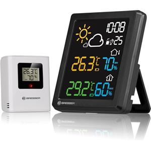 Bresser MeteoCast Pico - Stazione meteorologica a colori - Sensore esterno termoigro-esterno, memoria di valore max/min, ora controllata DCF, funzione sveglia, display a colori e indicatore del