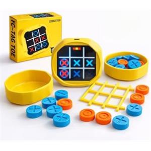 New Generation Pro Gioco Elettronico Tris 5 in 1 per Bambini - Tic Tac Toe Interattivo Ricaricabile USB - Gioco Educativo da Tavolo per Famiglia e Viaggio (giallo)