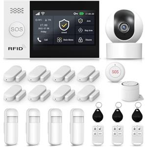 LWOHSI Sistema Allarme Casa,WiFi/4G Sistema di sicurezza domestica con Telecamera,Sensori Porta e Finestra Espandibili Fai-da-Te,Rilevatori di Movimento, Avvisi Istantanei App,Compatibile con Alexa