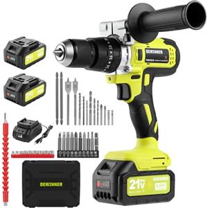 DEWINNER Trapano a Percussione a Batteria 21V,90 Nm Avvitatore a batteria con spazzole,Compatibile con le Makita 2 batterie 4,0 Ah,20+3 Impostazioni di Coppia,2 Velocità,LED,31 Accessori e Valigetta