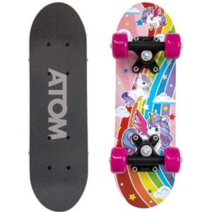HTI Atom - Skateboard da 43,2 cm, per principianti o professionisti, per bambini e ragazzi, in acero con camion in PP da 7,6 cm, mini cruiser completo, adatto per tutti i bambini dai 5 anni in su