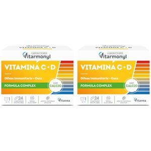 Vitarmonyl Vitamina C + D - Integratore Alimentare Multivitaminico - Con Calcio - Rinforza le Difese Immunitarie e Riduce Stanchezza e Affaticamento - 24 Compresse Masticabili - Vitarmonyl (Confezione da 2)
