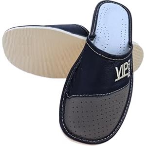 APREGGIO - Ciabatte Uomo in Pelle Liscia - Pantofole Casa Uomo - Con le dita coperte - Slip-On - Suola Piatta - Vip Grigio - Taglia 41 EU