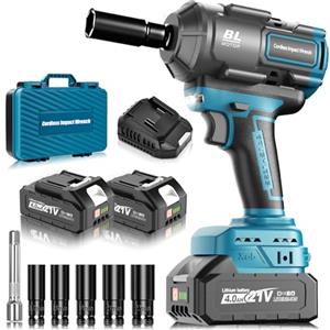 blayram 1200 Nm Avvitatore a Impulsi Brushless Compatibile con batterie Makita 18V, Avvitatore a Batteria da 1/2 pollice con 2 batterie da 4,0 Ah, Avvitatore ad Impulsi con 5 bussole per auto e casa