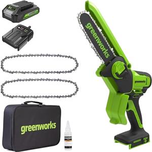 Greenworks 24V Mini motosega 10cm a batteria senza filo alimentata da una batteria da 2Ah+ Greenworks Catena motosega 2 pack per 4-Inch (10cm)