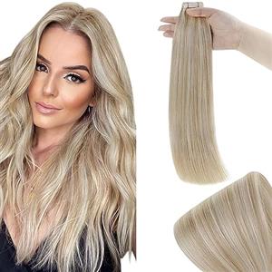 RUNATURE Extension Capelli Veri Biadesivo 20pcs 40cm 50g Bionda con Platino Blondo Extension Adesive Invisibile #18AP60
