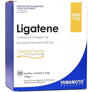 YAMAMOTO RESEARCH Ligatene Tendoforte 30 Bustine, Integratore Alimentare di Collagene Idrolizzato e Bromelina, Favorisce il Benessere di Ossa e Articolazioni, Gusto Fragola e Frutti di Bosco