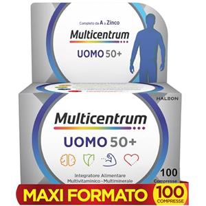 Multicentrum Uomo 50+ Integratore Alimentare Multivitaminico Completo, con Vitamina D3, Supporto Contro la Stanchezza per Uomini oltre 50 anni, 100 Compresse