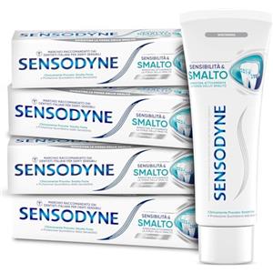 Sensodyne Dentifricio Sensibilità & Smalto Whitening, per Denti Sensibili e Smalto forte, Effetto Sbiancante*,Gusto menta fresca, Maxi formato 4x75ml