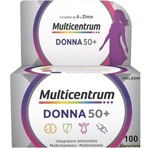 Multicentrum Donna 50+ Integratore Multivitaminico completo, con Magnesio, Vitamina A, D, B12, Calcio, per combattere stanchezza e affaticamento per Donne oltre 50 anni, 100 Compresse