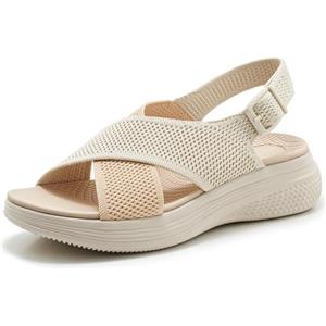 Meik Mangni Sandali Ortopedici Donna Arch Fit Scarpe Aperte Sandalo Leggera Sandali da Passeggio Piattaforma,Beige 42 EU
