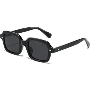 LJCZKA Occhiali da Sole Quadrati Retrò per Donna Uomo,Occhiali da Sole Rettangolari Vintage Moda Anni 90 con Protezione UV400 (NeroNero)