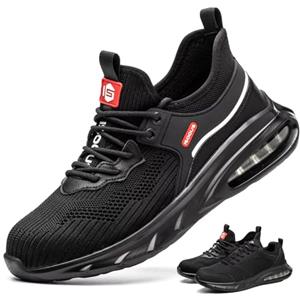 ISOOUS Scarpe Antinfortunistiche Uomo Leggere Cuscino d'Aria Scarpe da Lavoro con Punta in Acciaio Traspiranti Antiscivolo Nero 40