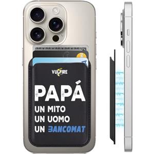Vulfire Regalo Papà Portacarte Uomo Slim Ecopelle sintetica Portatessere Idea regalo festa del papà Regali per lui, RFID Blocking Portafoglio Magnete potente Made in Italy (Classico - Papà3, Nero)