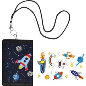 Snowtain Portamonete Bambino,Portafoglio Ragazzo Portafogli con cordoncino,Portafoglio Sottile Rfid Per Bambini con Cordino e Adesivi, adatta a bambini e adolescenti.(stile spaziale)