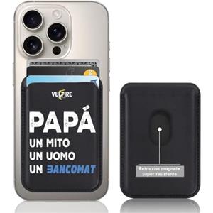 Vulfire Regalo Papà Portafoglio Uomo Slim Ecopelle sintetica Portacarte Idea regalo festa del papà Regali per lui, RFID Blocking Portatessere Magnete potente Made in Italy (Classico - Papà, Nero)