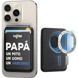 Vulfire Regalo Papà Portacarte Uomo Slim Ecopelle sintetica Portafoglio Idea regalo festa del papà Regali per lui, RFID Blocking Portatessere Magnete potente Made in Italy (Classico - Papà2, Nero)