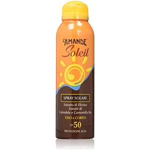 L'AMANDE - Crema Solare Viso e Corpo 50 Spray con Vitamina C, Protezione Solare per Bambini e Adulti alla Camomilla, Idratante contro le Scottature - Soleil, 150 ml