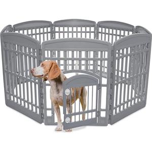 Iris Ohyama, Recinto per Cani da Interno, Plastica, Parco, Per Cucciolo, Gatti, Animali domestici, Interni, Esterni, Gabbia, Cuccia, Canile, A90cm/8 Pannelli, Grigio, CI-908E